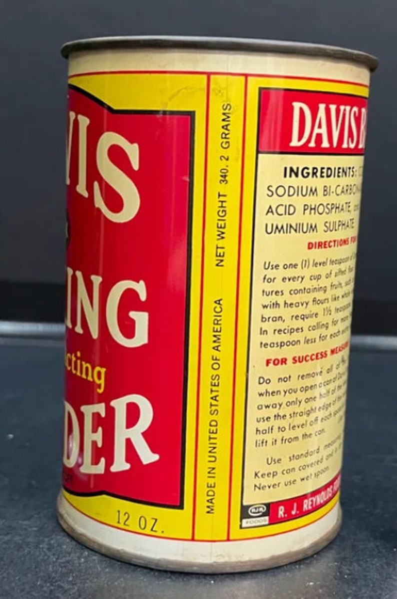 Vintage Davis Baking Powder 12 Ounce Tin With Original Lid 687 Etsy