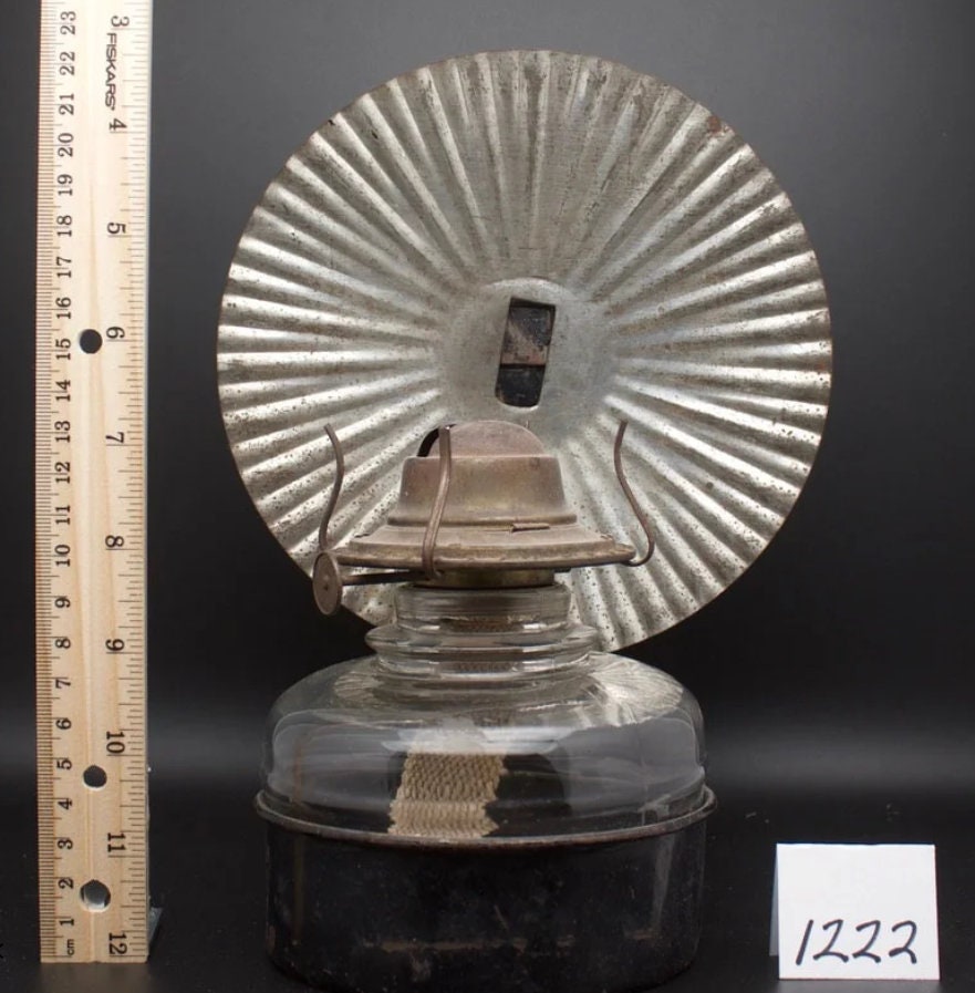 Antique Oil Lamp With Glass Chimney and Tin Reflector Etsy