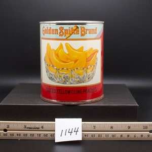 Vintage Golden Spike Brand Cling Peaches Tin [1144]