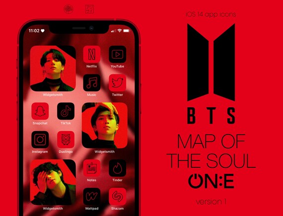 254 Bts Map Of The Soul On E Ios 14 App Icons Black And Red Etsy Uk