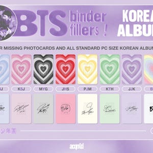 BTS Korean Album Binder Fillers | OT7 Kpop Photocard Placeholders | Proof & ARIRANG Included | Digital Download