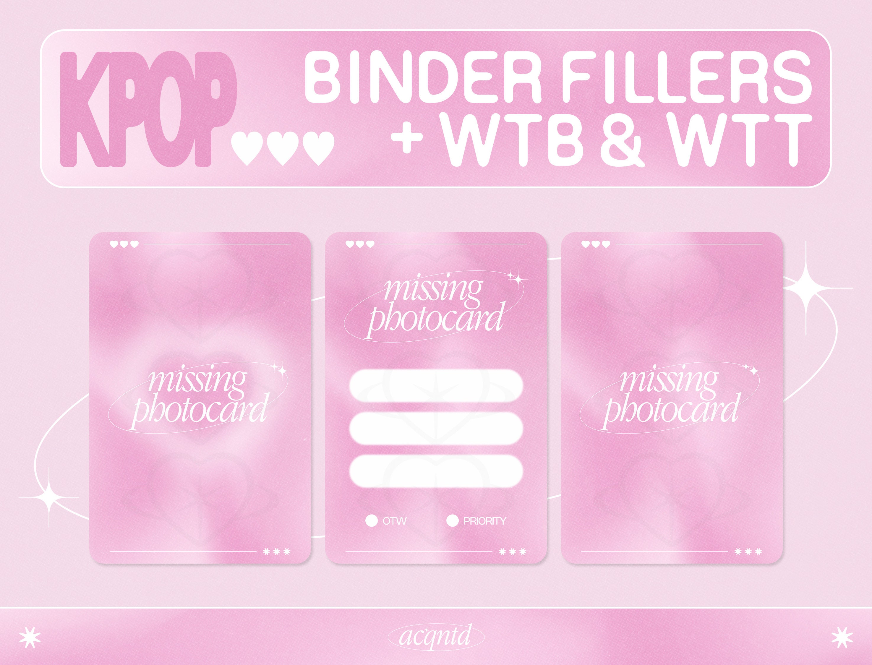 DIGITAL DOWNLOAD KPOP Album Binder Fillers for Missing Kpop Photocards