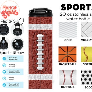 20 oz stainless steel water bottle with dual option lid.  See next photo for full image of the wrap.