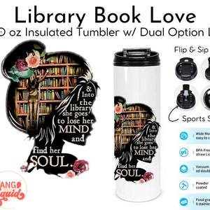 Library Book Lover 20oz Dual Lid Insulated Tumbler Reading Reader