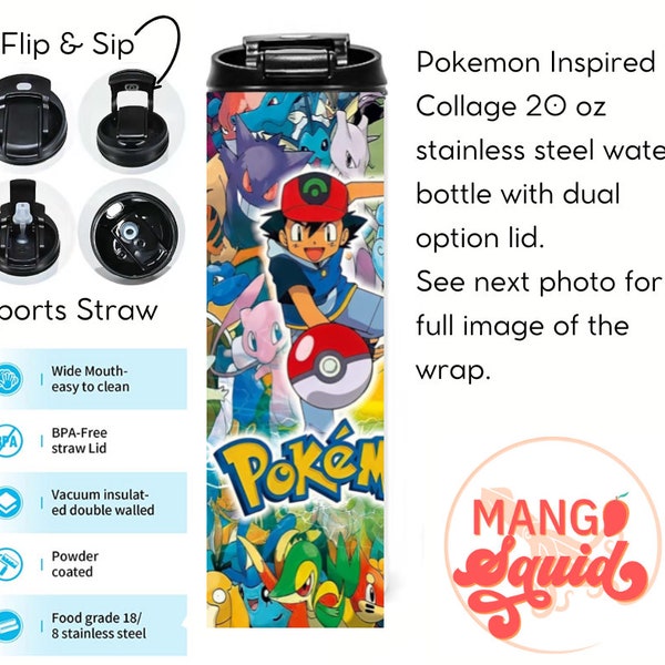 20oz Pokemon Inspired Insulated Dual Lid Water Bottle