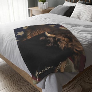 Buffalo Velveteen Blanket | Americana Decor | Do Not Pet the Fluffy Cows | American Spirit | American Bison | Wildlife Art | Wildlife Decor