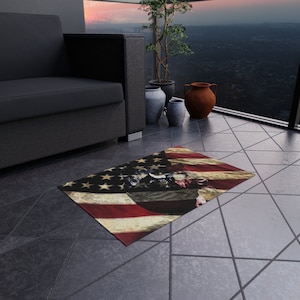 Bison Doormat, Welcome Mat | Electric Americana | Rock n Roll America | Patriotic Decor | Star Spangled Banner Mat