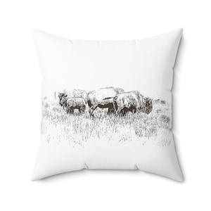 Bison Pillow | Bison Gift | Throw Pillow | Yellowstone Bison Family Accent Pillow | Square Pillow | Couch Pillow | Rustic Decor | Sketch