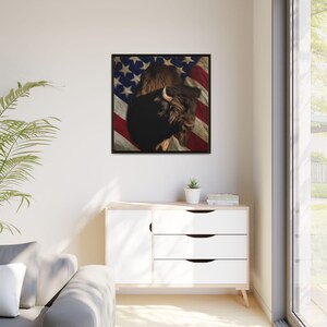 Bison Canvas Painting | Framed Canvas | Americana Artwork | Buffalo Canvas | American Flag | Unique Art | Patriotic | Wildlife Enthusiasts