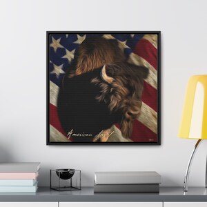 バイソン キャンバス ペインティング | バッファロー フレーム キャンバス | アメリカーナ アートワーク | バッファロー キャンバス | アメリカ国旗 | ユニークなアート | 「アメリカン スピリット」