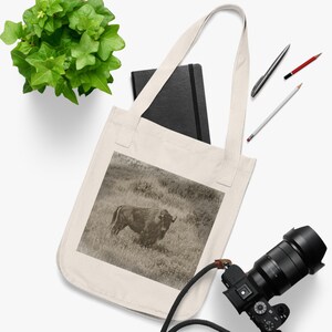 Organic Bison Tote Bag | American Bison Canvas Bag | Bison Cotton Bag | Female Bison Bag | Strong Woman Quote