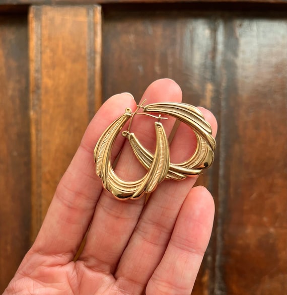 Vintage Large 9ct Gold Twisted Creole Hoop Earrings 