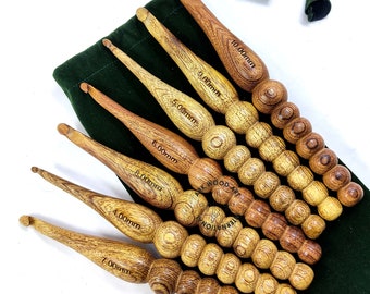 Juego de agujas de crochet de bambú artesanales: agujas de tejer ergonómicas, 7 tamaños