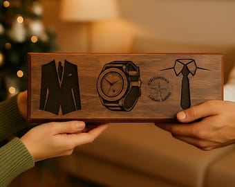 Engraved Rosewood Watch & Tie Box: Handmade Men's Organizer