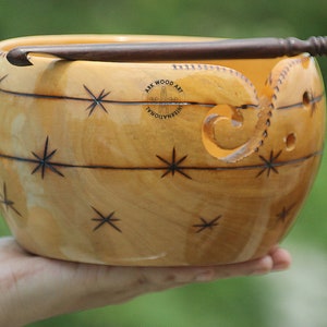 Handcrafted Wooden Yarn Bowl: Elegant Knitting & Crochet Organizer