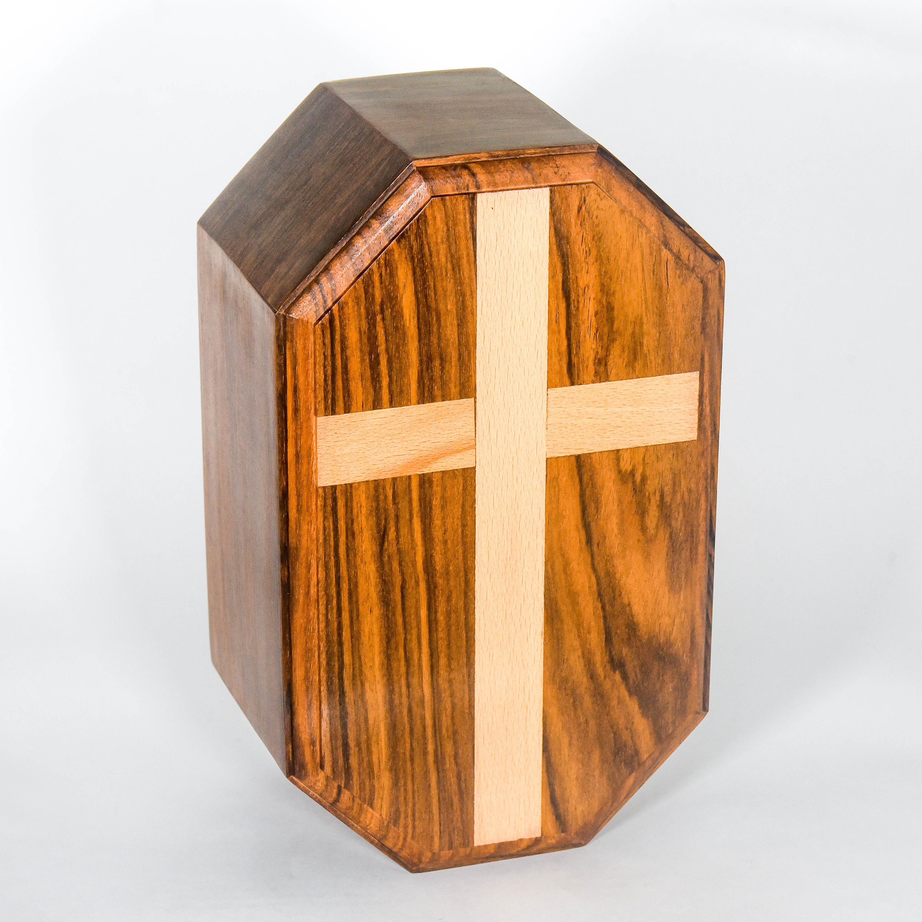 Handcrafted Wooden Cremation Urn - Cross Engraved Design, Rosewood, 8x4x3 Inches, Adult Size