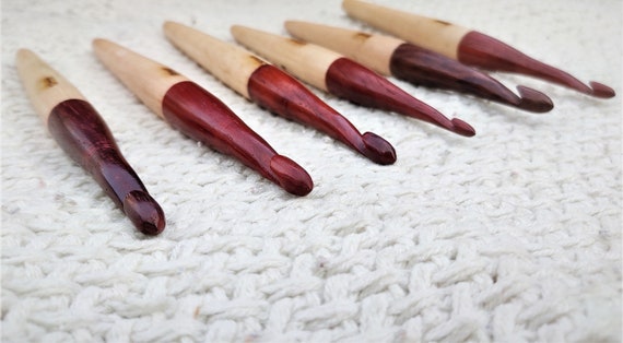 Crochet Hooks Set Of 15 Solid Wooden Crafted Yarn Turned Exotic
