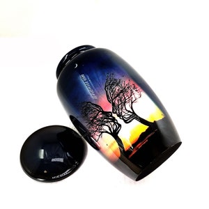 Handcrafted Cremation Urn for Human Ashes: Butterfly Memorial Urn with Blue Satin Bag