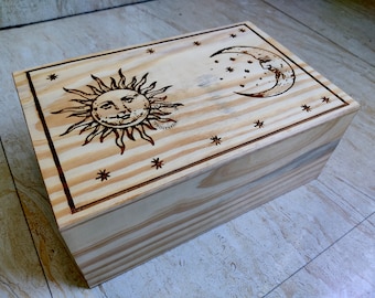 Sun and Moon Wooden Cremation Urn: Cosmic Galaxy Ashes Memorial