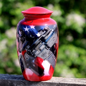 Canadian Flag & American Flag Urn - Large Royal Print Adult Urn, Funeral and Memorial Cremation Urns for Human Ashes up to 200 lbs for Dad