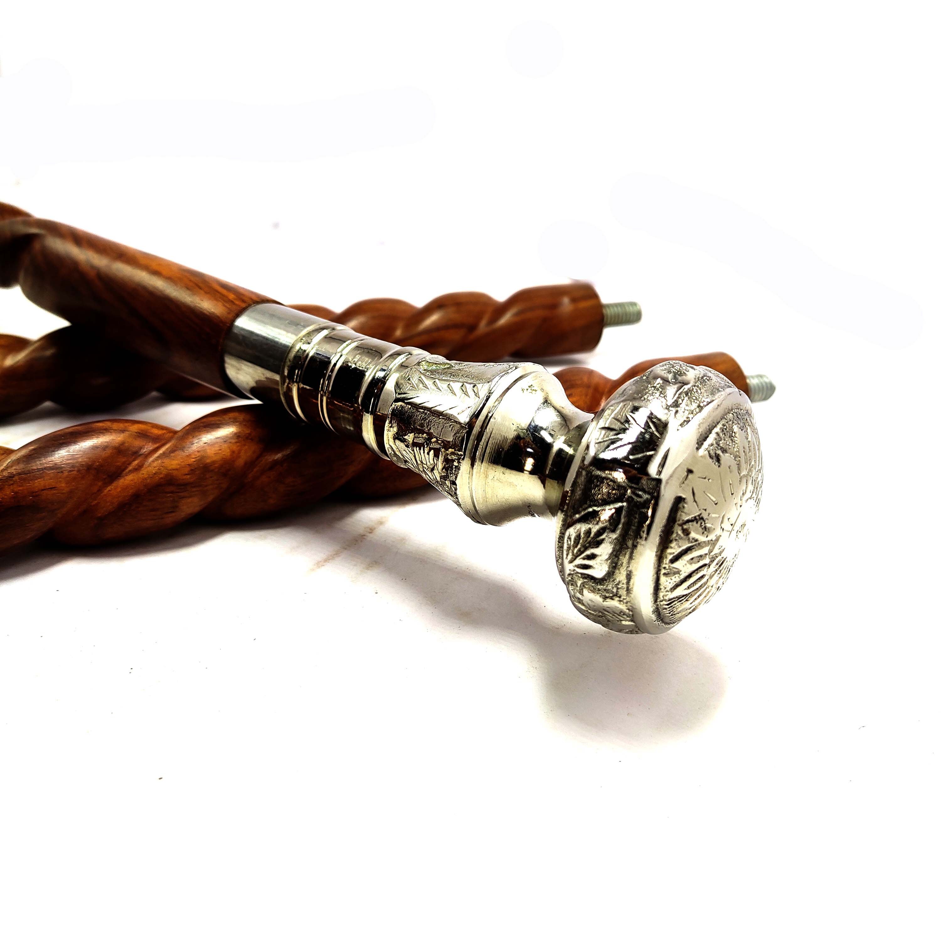 Walking Cane Wooden Walking Stick Silver Brass Handle Knob Etsy