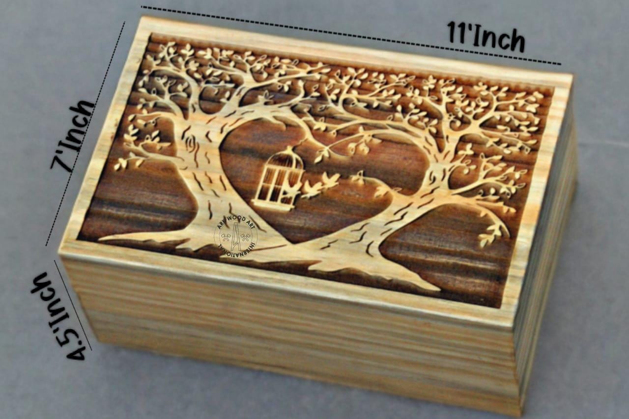 Urna Funeraria In Legno Albero Della Vita Con Uccelli – Grande Capacità 4,3 Litri, Targa Personalizzabile