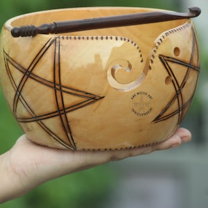 Handmade Wooden Yarn Bowl: Rustic Knitting Organizer