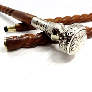 Walking Cane Wooden Walking Stick Silver Brass Handle Knob Gift| Strong Rosewood Material With Heavy Brass Handle 100% Perfect Q.