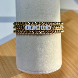 Jesus Bracelet Stack Set of 3 | Gold Beaded Christian Bracelet | Faith Jewelry | Minimalist Stackable Bracelet Set | Scripture Inspired Gift