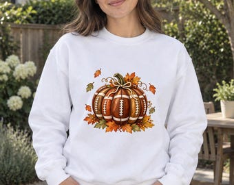 Pumpkin Football Shirt, Thanksgiving Game Day Sweatshirt, Cute Football Season Pullover, Tailgate Party Graphic Crewneck, Fall Sports Top