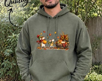 Vintage Fall Mice Hoodie, Country Harvest Crewneck, Cozy Pumpkin Season Sweat, Thanksgiving Mouse Pullover, Boho Woodland Aesthetic Clothes