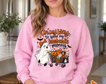 Funny Spooky Season Sweat, On My Way Cute Ghost Tee, Retro Autumn Graphic T-Shirt, Fall Coffee Lover Outfit, Vintage Spooky Halloween Gift