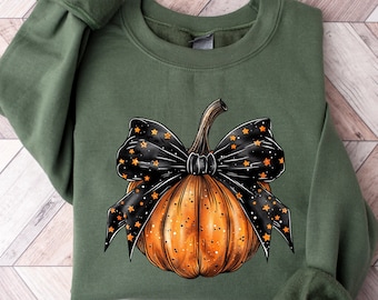 Retro Halloween Shirts Autumn Pumpkin TShirt, Coquette Stars Bow, Fall Graphic, Coquette Stars Bow, Retro Halloween Shirts