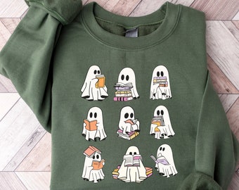 Halloween Shirt - Ghost Reading Books- Womens Halloween Tee & Sweatshirt