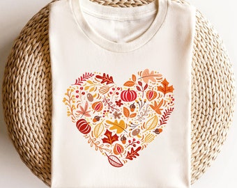 Womens Fall Shirts Thanksgiving TShirt, Fall Leaves Heart, Fall Leaves Heart, Womens Fall Shirts