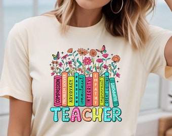 Teacher Boho Flowers Shirt. Teacher Tshirt, Teacher Shirt, Gift for Teacher, Teacher Tee, Spring Boho Wildflowers.