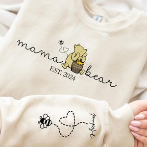 Mama Est with Kid Name on Sleeve Sweatshirt, Custom Mama Bear Sweatshirt, Personalized Mom Sweatshirt, Custom Mothers Day Gift, New Mom Tee
