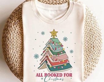 Bookworm Christmas Shirts Christmas Book Tree TShirt, All Booked For Christmas, Book Tree,All Booked For Christmas,Bookworm Christmas Shirts