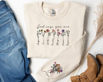 Christian Sweatshirts Bible Verse Sweater, God says you are, Inspirational, God says you are ,Christian Sweatshirts