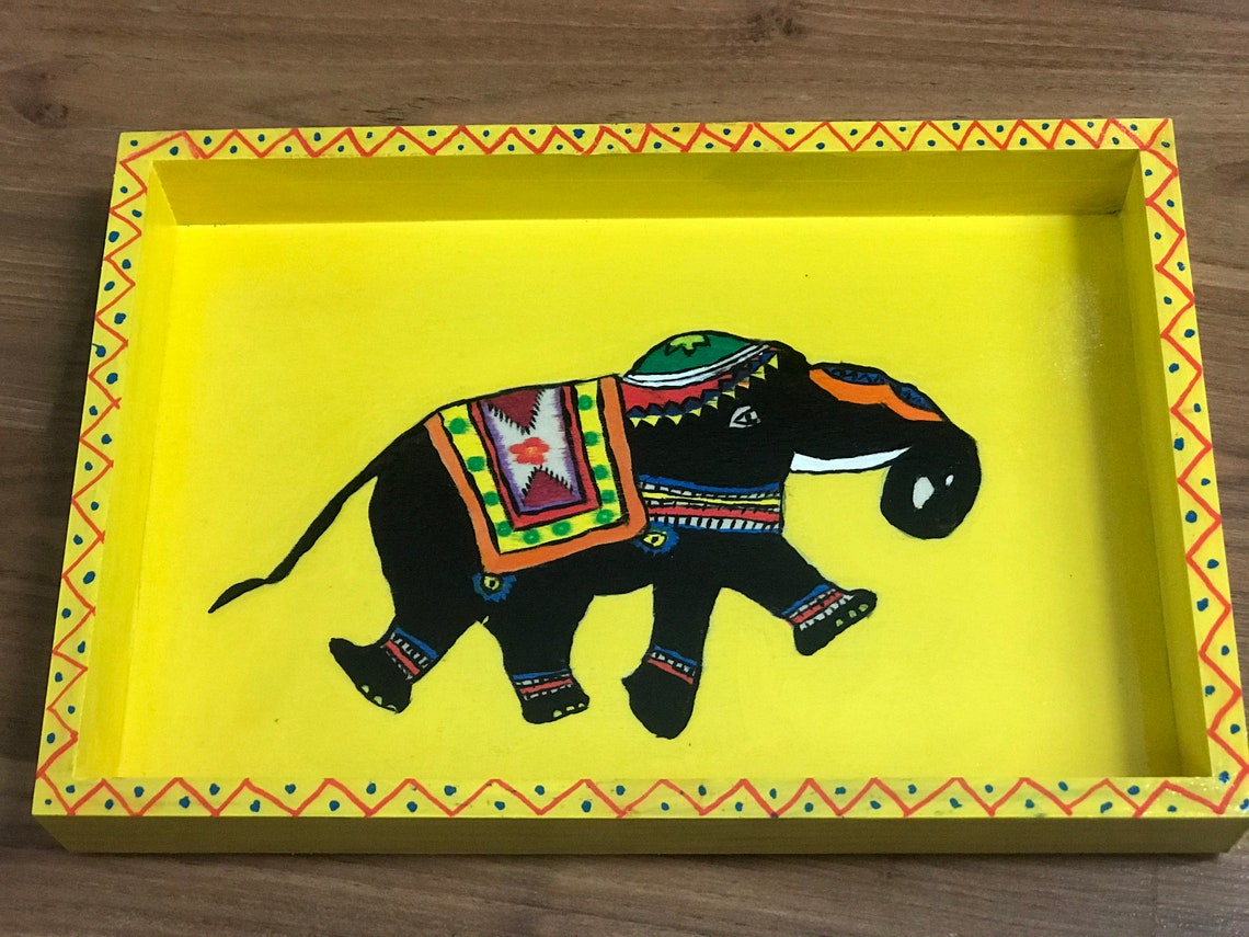 Tray Handpainted with Madhubani Art Handcrafted in Sheesham Wood (13x5.2