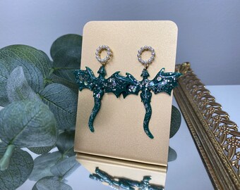 The Green Dragon | Polymer Clay Earrings, Dangle Earrings, Sparkle Earrings, Dragon Earrings