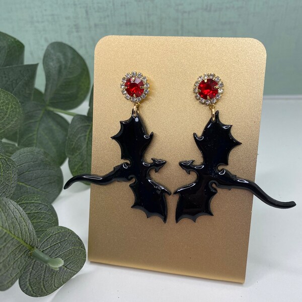 Manon | Dragon Earrings, Polymer Clay Earrings, Dangle Earrings, Red and Black Earrings, Fantasy Earrings