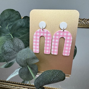 Gingham Summer | Polymer Clay Earrings, Dangle Earrings, Pink and White Earrings,  Gingham Earrings, Summer Earrings, Steel Magnolia