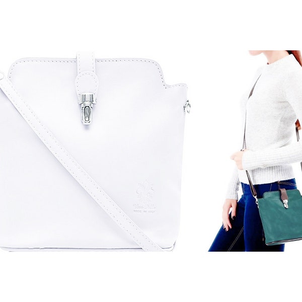 White Leather Crossbody Messenger Bag, White Vera Pelle Bag, Soft Italian Leather Holiday Bag, Wedding Bag, Womens Gift, Birthday Gift