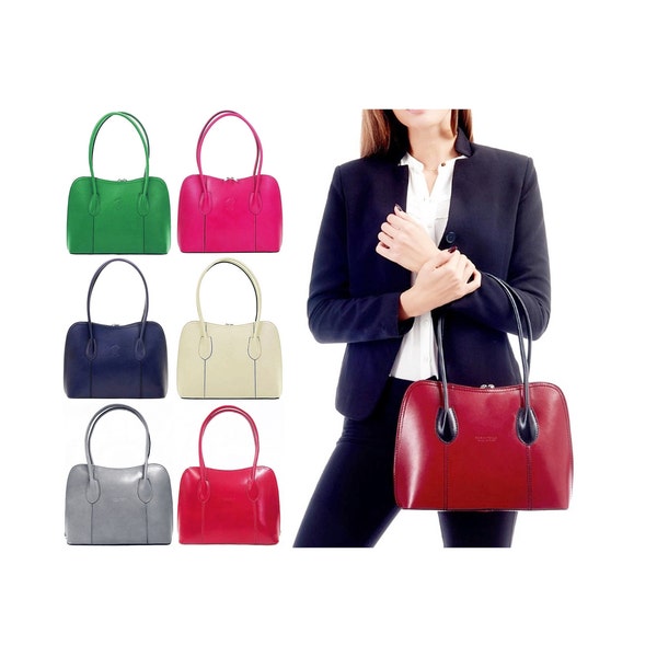 Shoulder Bag Top Handle Grab Bag Vera Pelle Italian Leather Smooth Finish Stunning Classic Handbag (Brighter Colours)