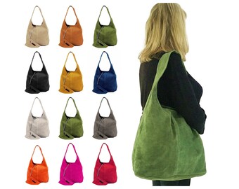 Suede Hobo Shoulder Bag, Large Suede Bag, Suede Boho Bag, Suede Bag With Purse, Italian Suede Bag, Womens Gift, Gift For Her