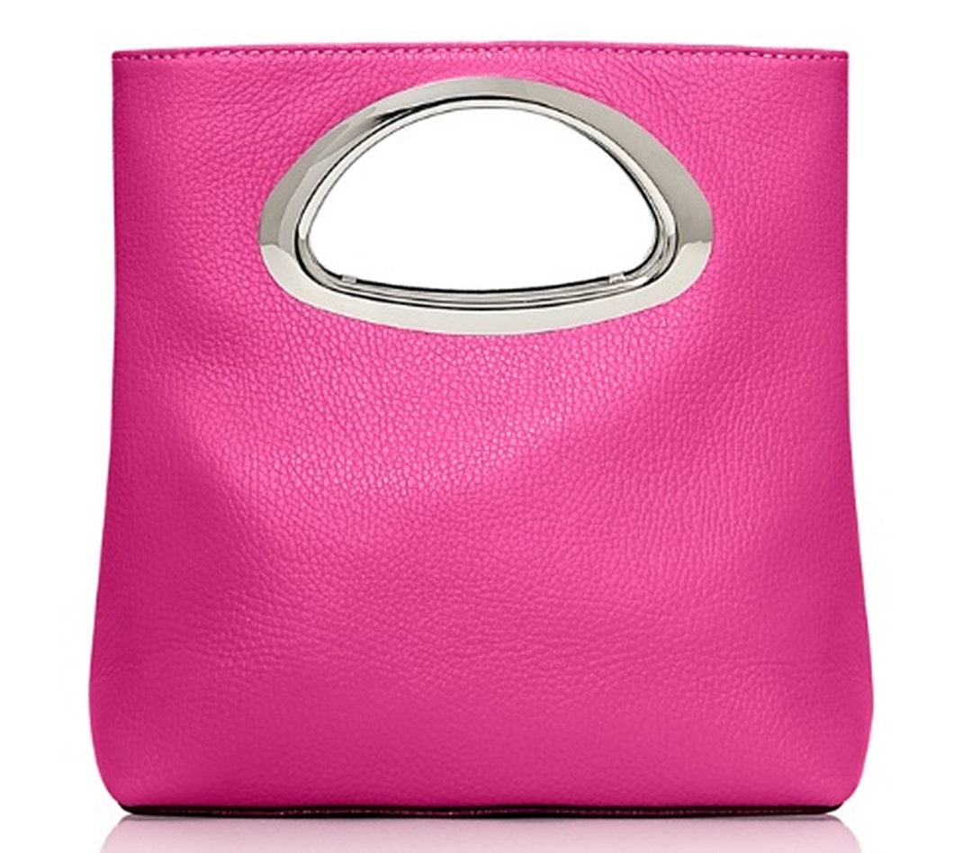 Pink Leather Clutch Bag, Grab Handle Bag, Party Bag, Italian Leather