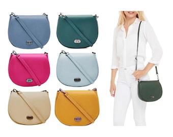 Leather Saddle Bag, Crossbody Bag, Shoulder Bag, Italian Leather, Detachable Strap, Classic Bag, Women's Gift (Light / Bright Colours)