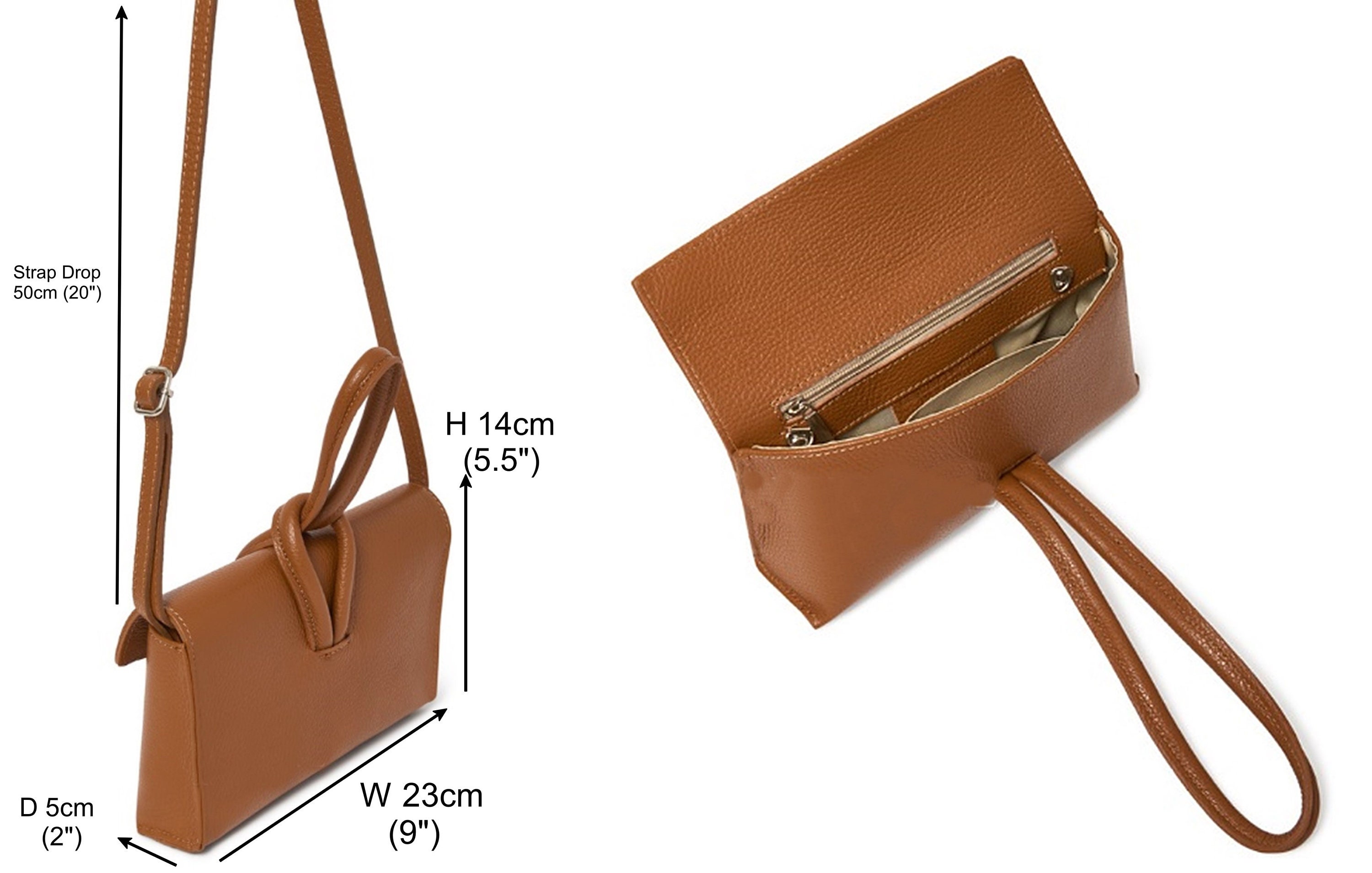 Clutch Wristlet Crossbody Shoulder Bag Small Knot Loop Handle Italian  Leather Lighter Colours