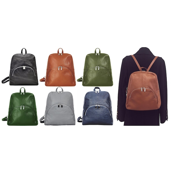 Backpack Rucksack Soft Leather, Womens 3 in 1 Shoulder Top Handle Bag, Wide Opening, Two Exterior Pockets (Darker Colours)